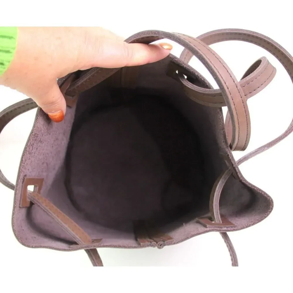 Mossbags BROWN GENUINE LEATHER DRAWSTRING SHOULDER BAG HANDBAG PURSE